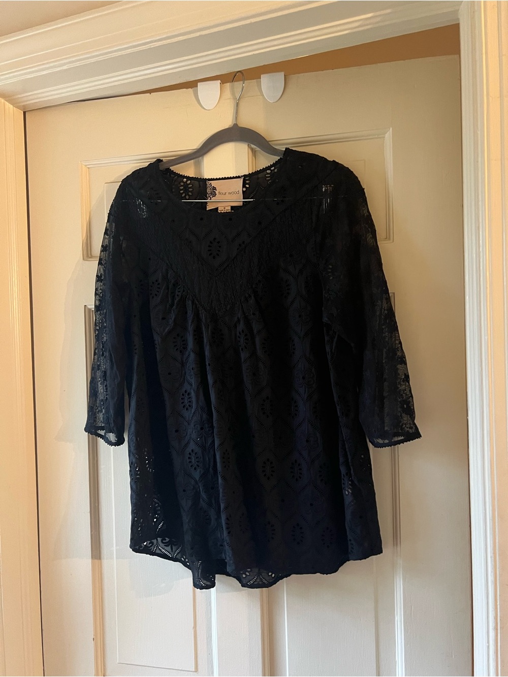 Anthropologie Navy Crochet Lace Tunic Top